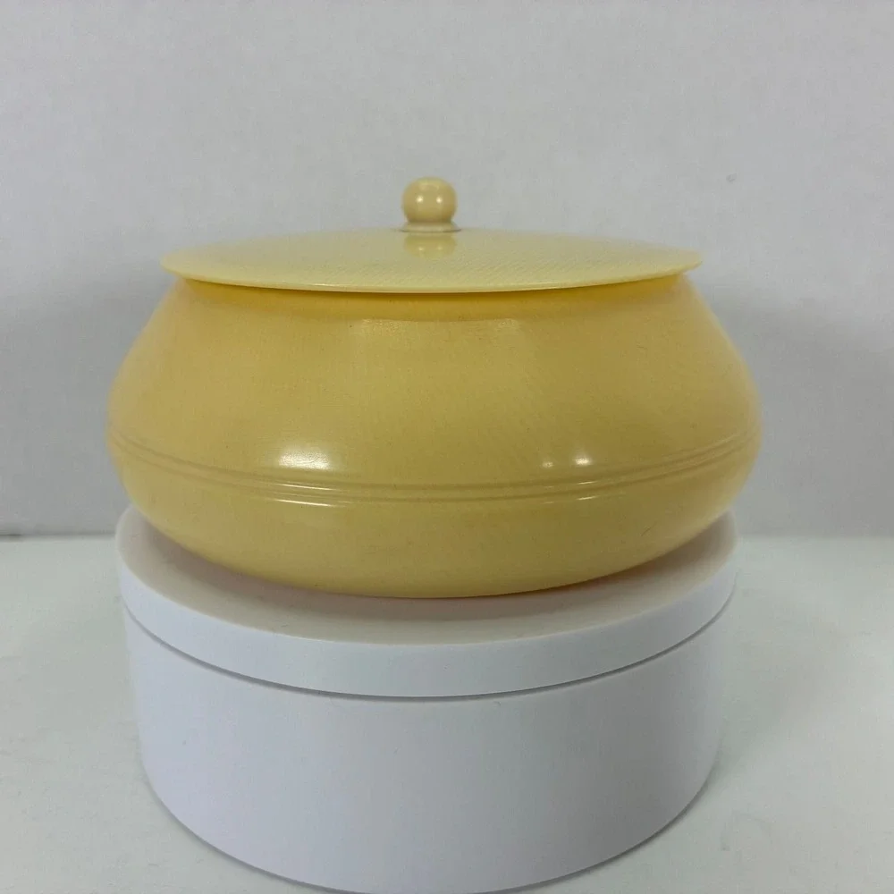 Vintage Pyralin DuBarry Celluloid Powder Jar Cream Ivory Art Deco Vanity Box
